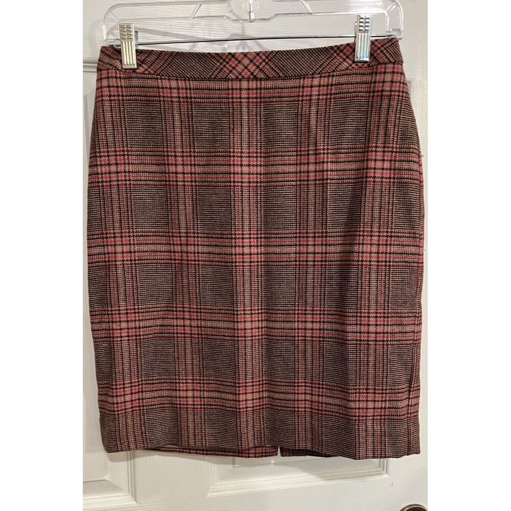 Womens Talbots Mini Pencil Skirt SZ 4 Petite Pink Plaid Wool Blend Academia Work